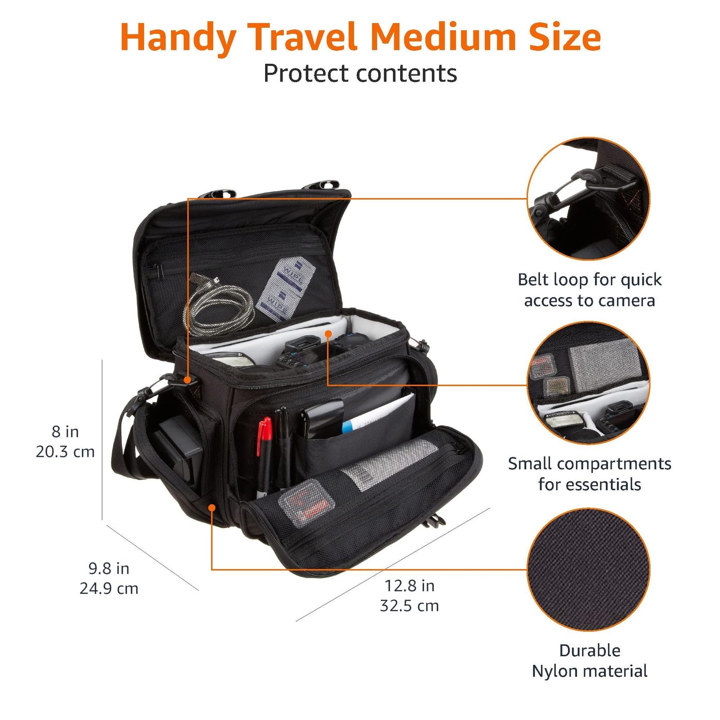 Amazon Basics Large DSLR Gadget Bag for Camera Storage with Shoulder Strap, Black with Grey Interior