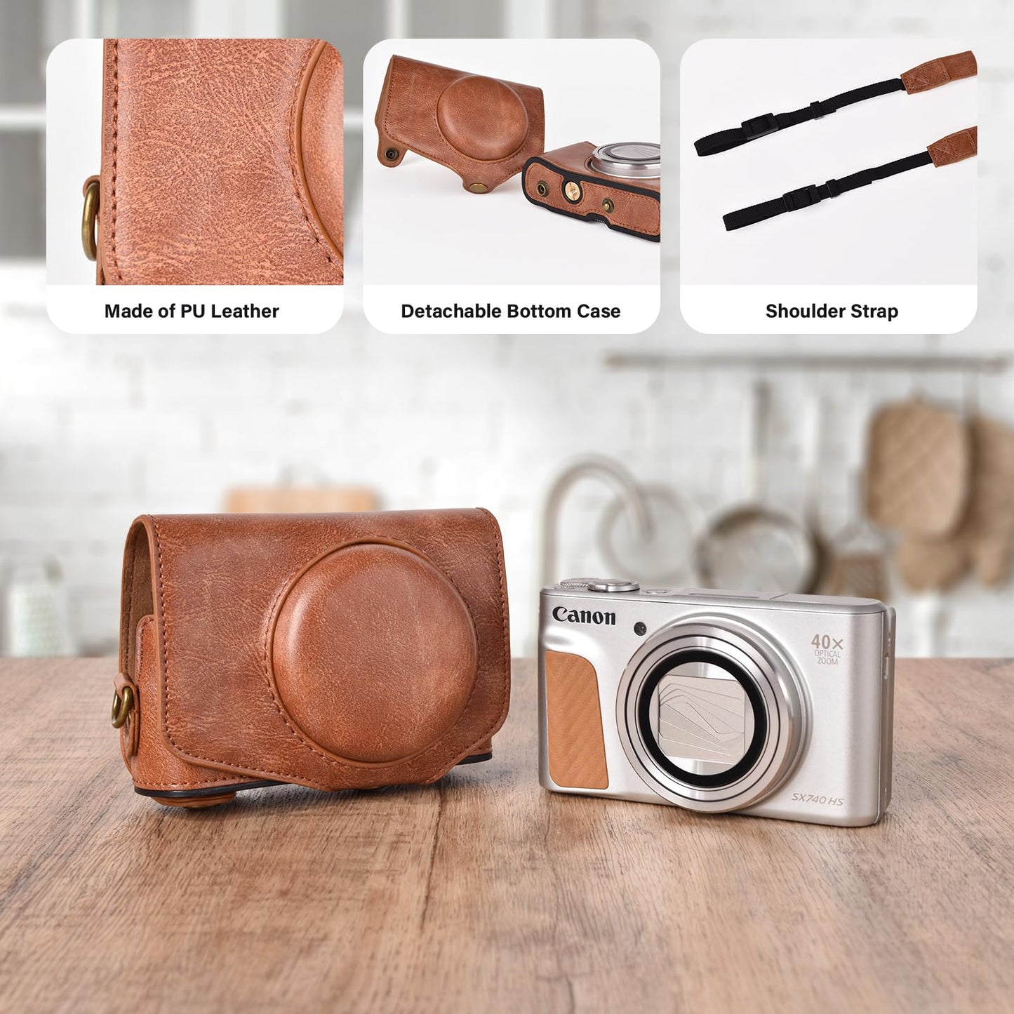 kinokoo Case for Canon PowerShot SX720 HS/SX730 HS/SX740 HS Digital Camera - PU Leather SX740 HS Protective Case Easy Carrying Bag with Adjustable