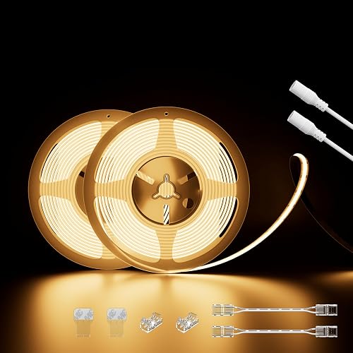 PAUTIX COB LED Strip Lights 48ft/15m Super Bright,504 LEDs/m Warm White 2700K CRI90+ Flexible LED Tape,DC24V for Cabinet Home DIY Lighting Projects
