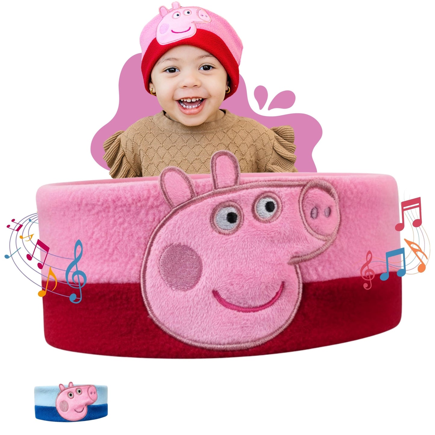 Bandou Peppa Pig Headphones - Kids Headband Headphones - Bluetooth Wireless Headband - Comfortable Headphones for Plane - Safe Volume Limit