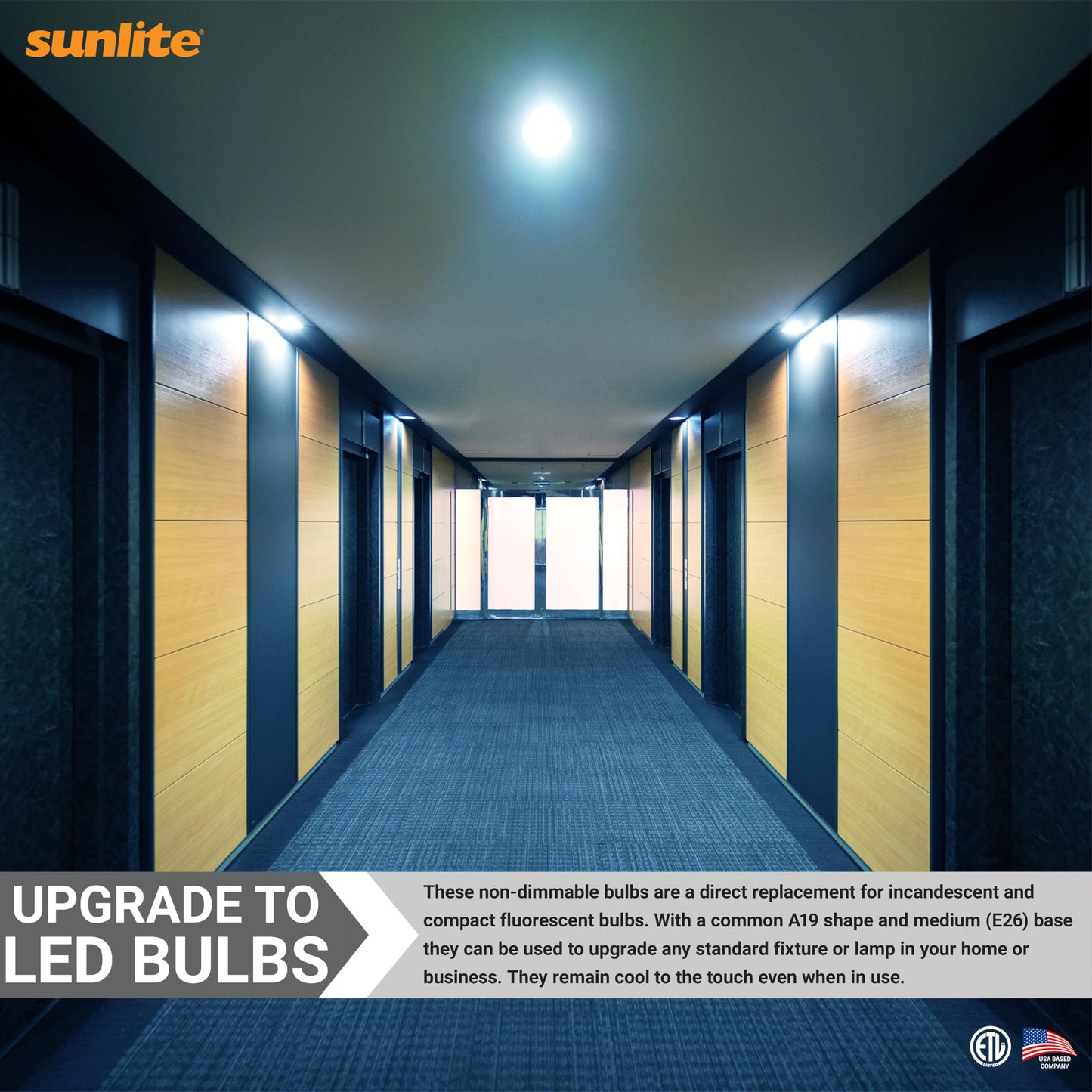 Sunlite 40369 LED A19 Household Light Bulbs, 9 Watts (60W Equivalent), 800 Lumens, Medium Base (E26), Non-Dimmable, 200 Degree Beam Angle, ETL Listed