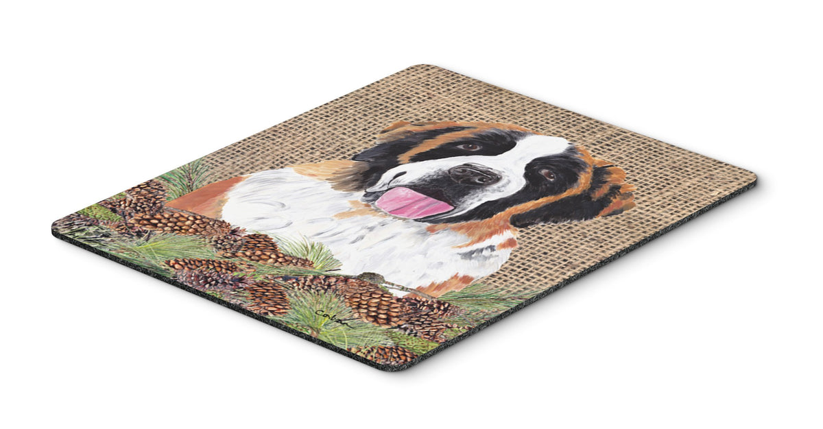 Caroline's Treasures SC9041MP Saint Bernard Faux Burlap and Pine Cones Mouse Pad, Hot Pad or Trivet for Home Office Gaming Working Computers Laptop