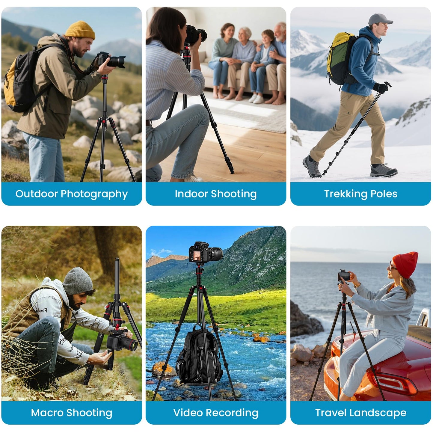 Camera Tripod, Lightweight Travel Outdoor DSLR Tripods Aluminum Tripod/Monopod, 360°Ball Head Detachable, Tripod for iPhone, ipad, DSLR,Tablet