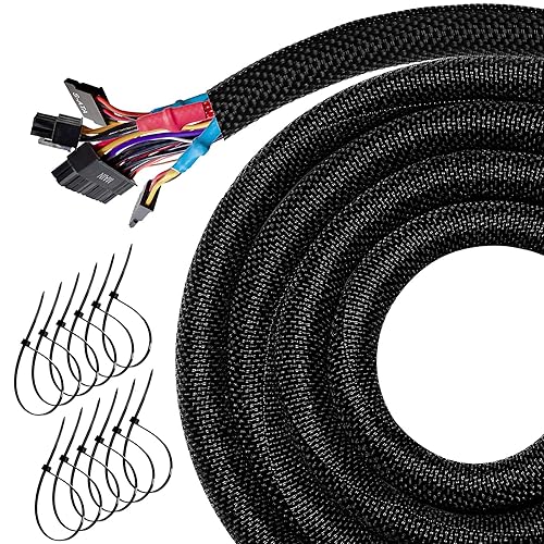 25FT Split Cable Management Sleeve Wire Loom Tubing Cord Protector for High-Temperature Automotive Harness Wires and Home Cable