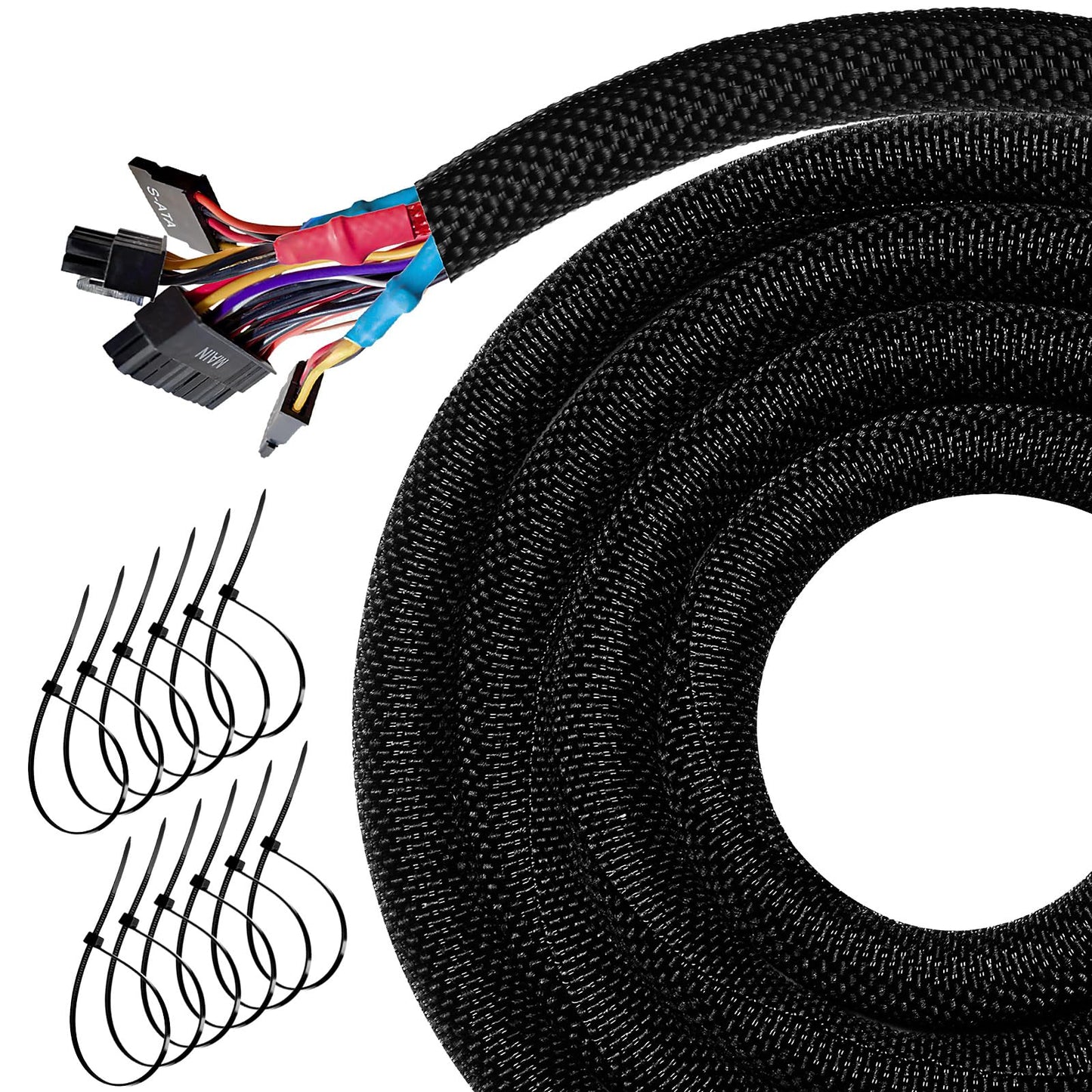 25FT Split Cable Management Sleeve Wire Loom Tubing Cord Protector for High-Temperature Automotive Harness Wires and Home Cable