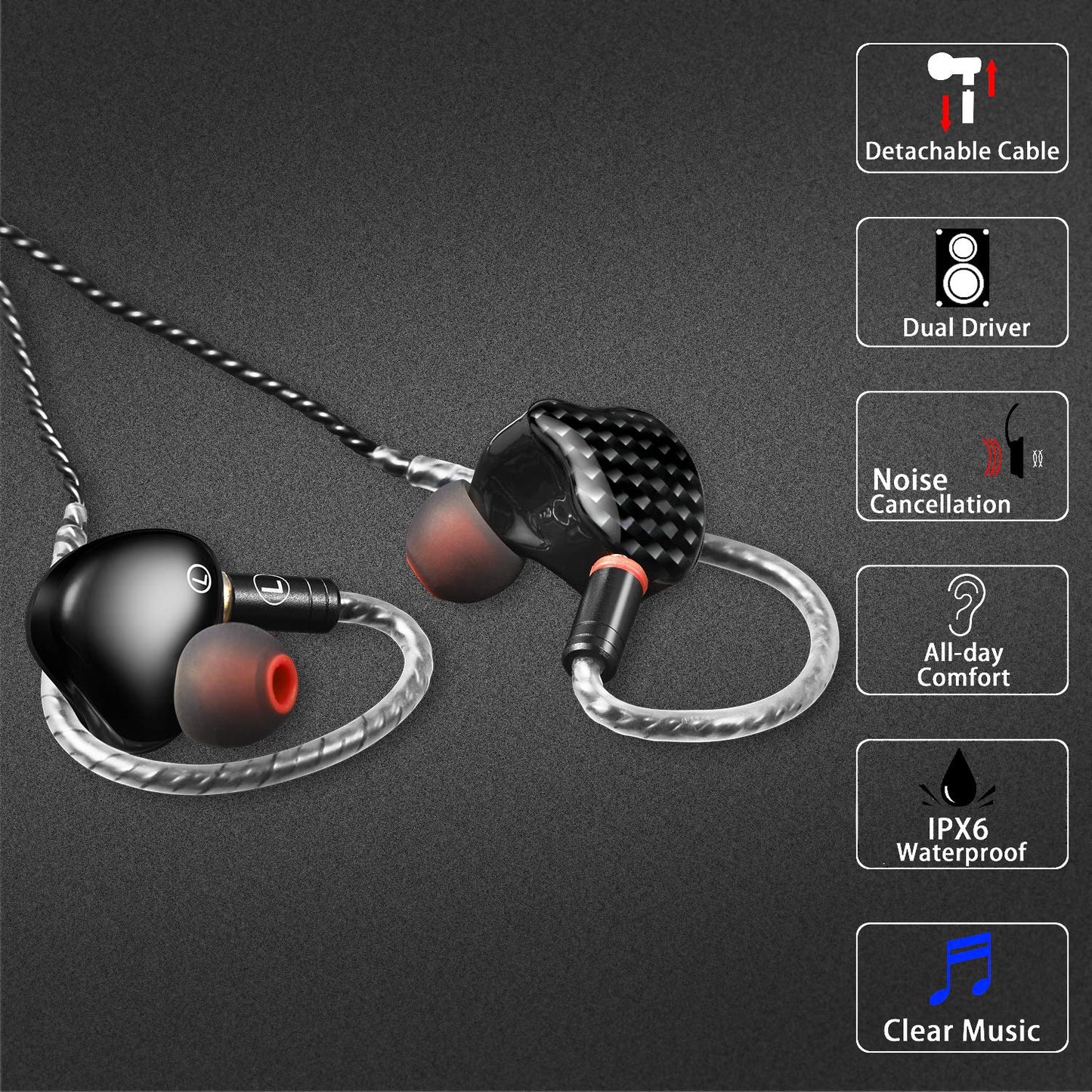 DEMAKE in Ear Monitor with Detachable 3.5mm Cable