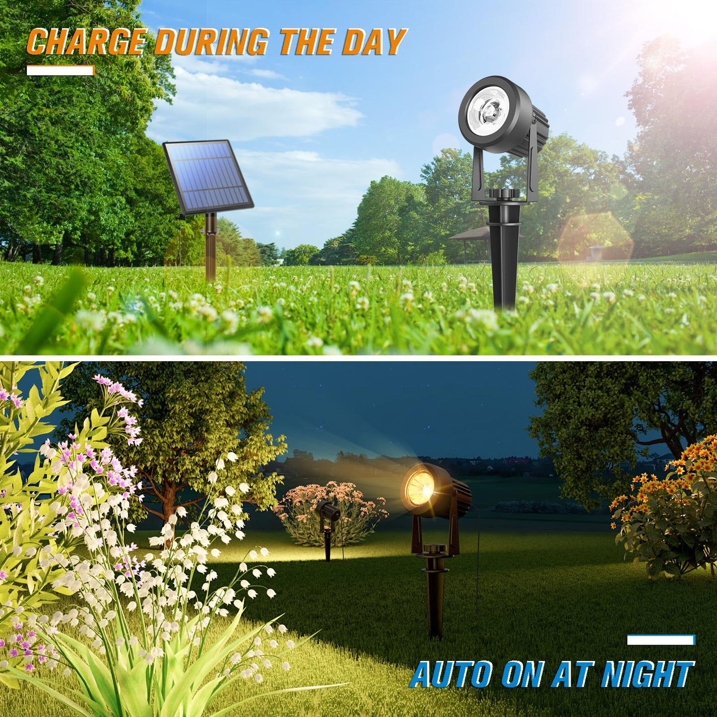 APONUO Solar Spot Lights Outdoor 4-in-1 Solar Landscape Lights Dusk to Dawn Solar Uplights IP65 Waterproof 9.8ft Cable Outdoor Spot Lights for Yard