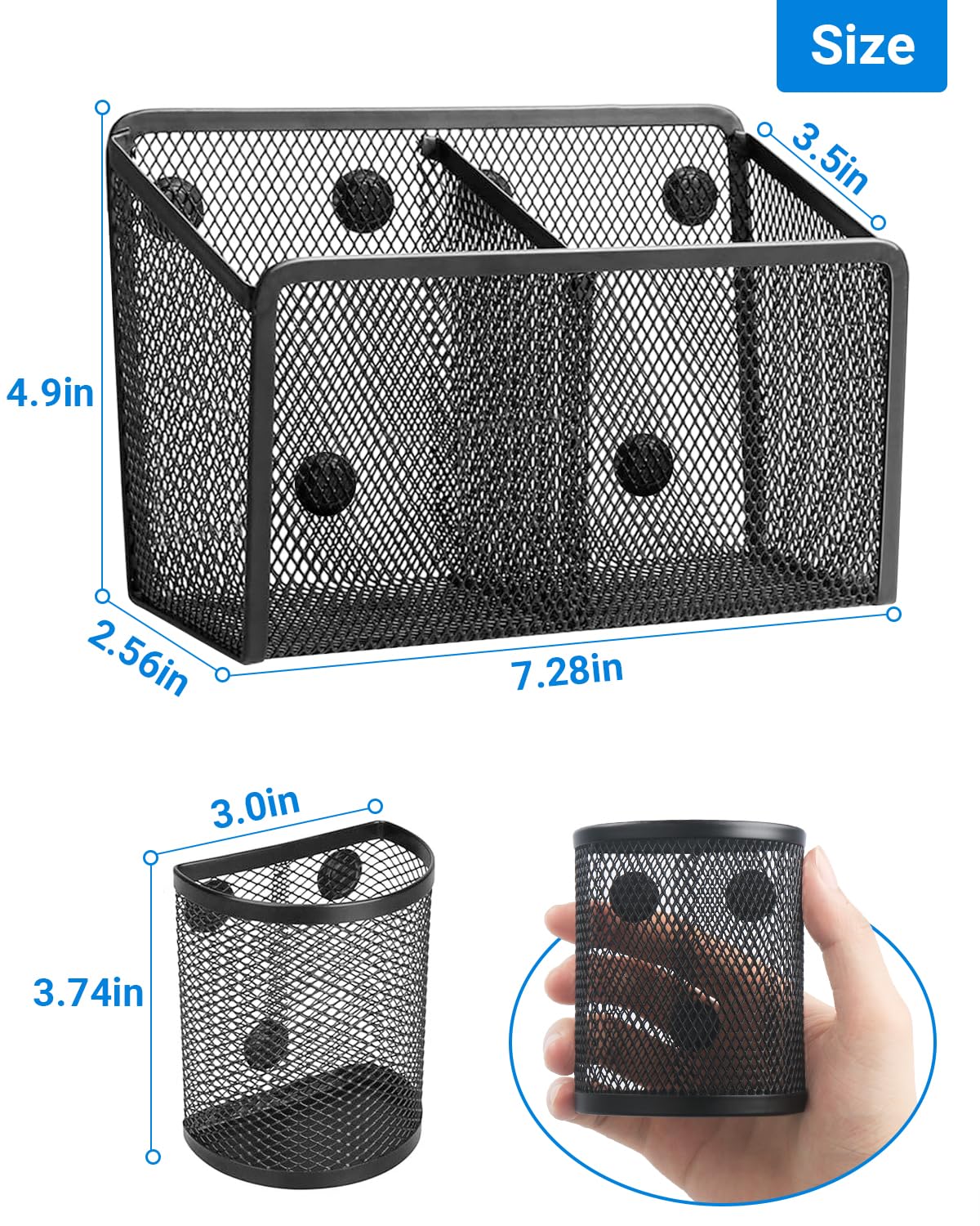 Magnetic Pen Holder, Metal Strong Magnet Pen Cup Magnetic Marker Storage Basket Locker Organizer for Whiteboard Refrigerator Fridge Locker Accessories