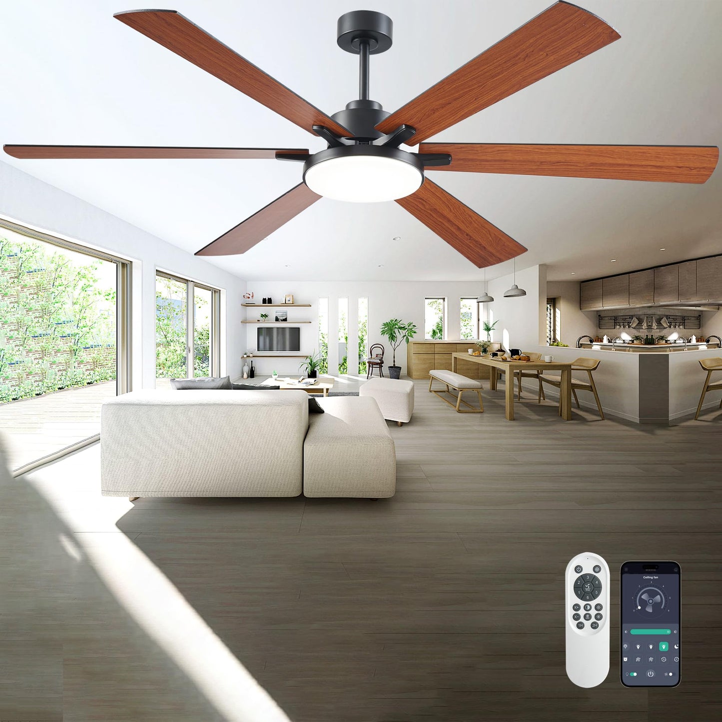 DIAMONDFORGE 72 inch Ceiling Fans with Lights and Remote Control,Indoor Outdoor/Flush Mount Low Profile Commercial Reversible Dimmable Ceiling Fans