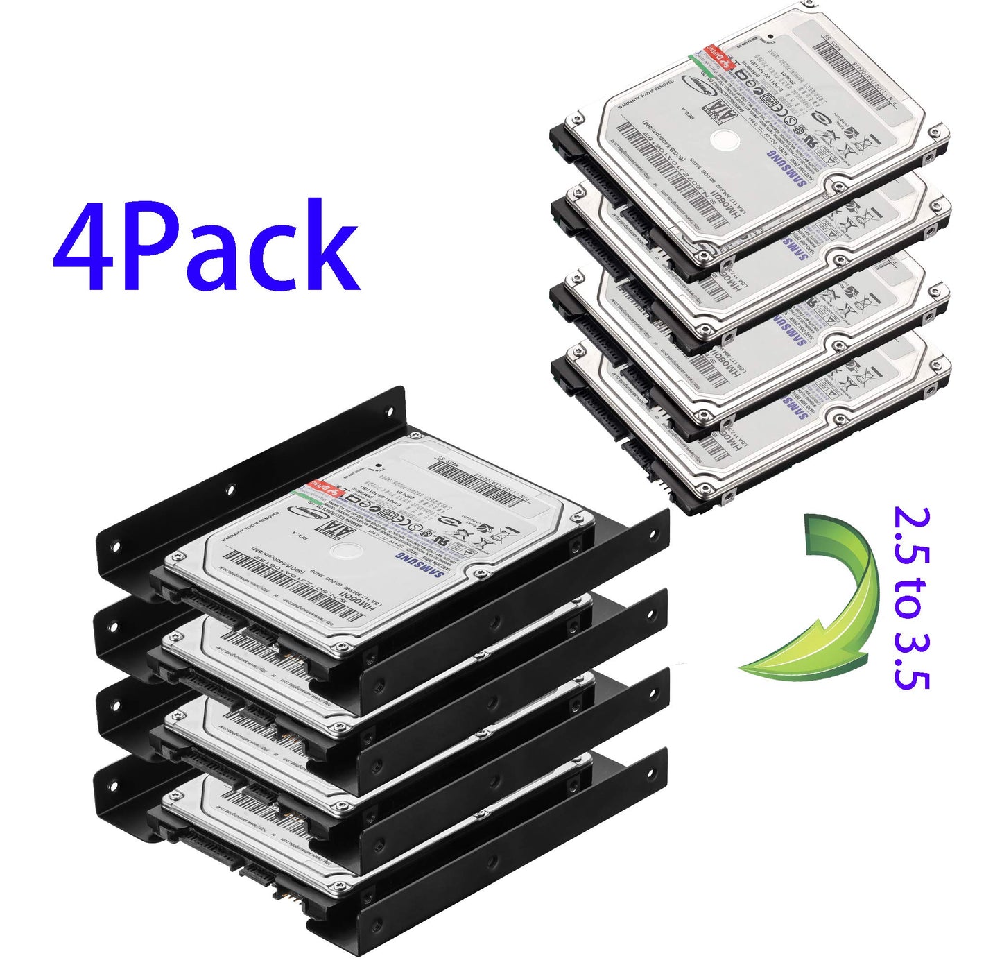 Ruaeoda SSD Mounting Bracket 2.5 to 3.5 Adapter 4 Pack, SSD Bracket 2.5" to 3.5" HDD SSD Hard Disk Drive Bays Holder Metal Mounting Bracket Adapter