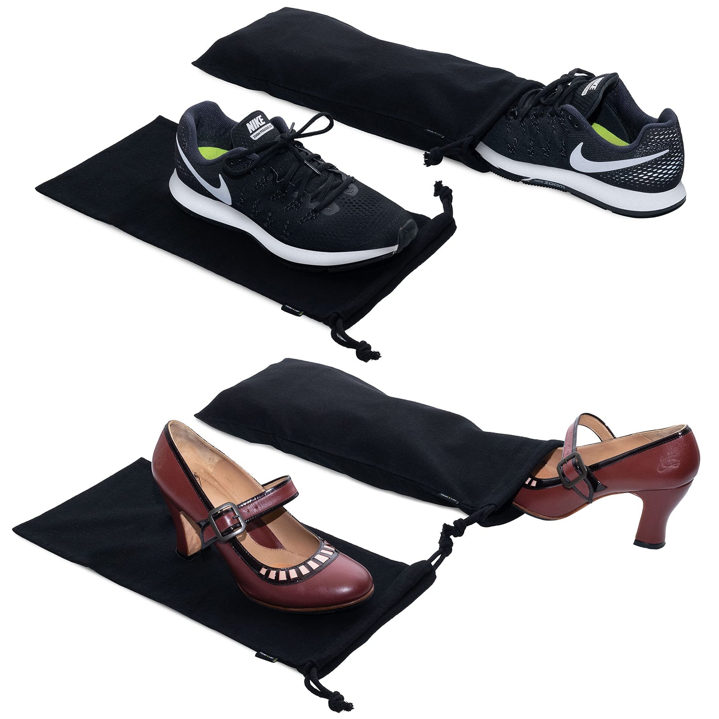 ZENPAC 4-Pack Shoe Dust Bags – Black Flannel, Washable Cotton, Breathable Drawstring Pouches for Boots, Travel & Luggage 8×17