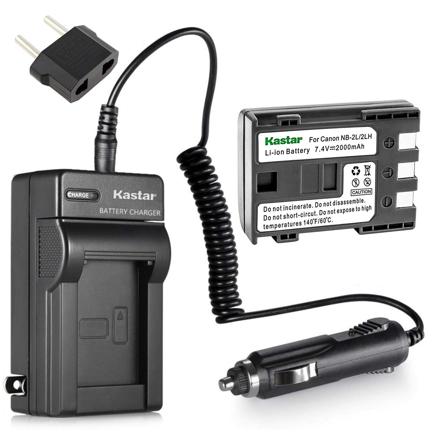 Kastar NB-2L NB-2LH Battery and Charger for Canon EOS Rebel XT Xti PowerShot G7 G9 S30 S40 S45 S50 S60 S70 S80; VIXIA HF R10 HF R100 HF R11 HG10 HV20