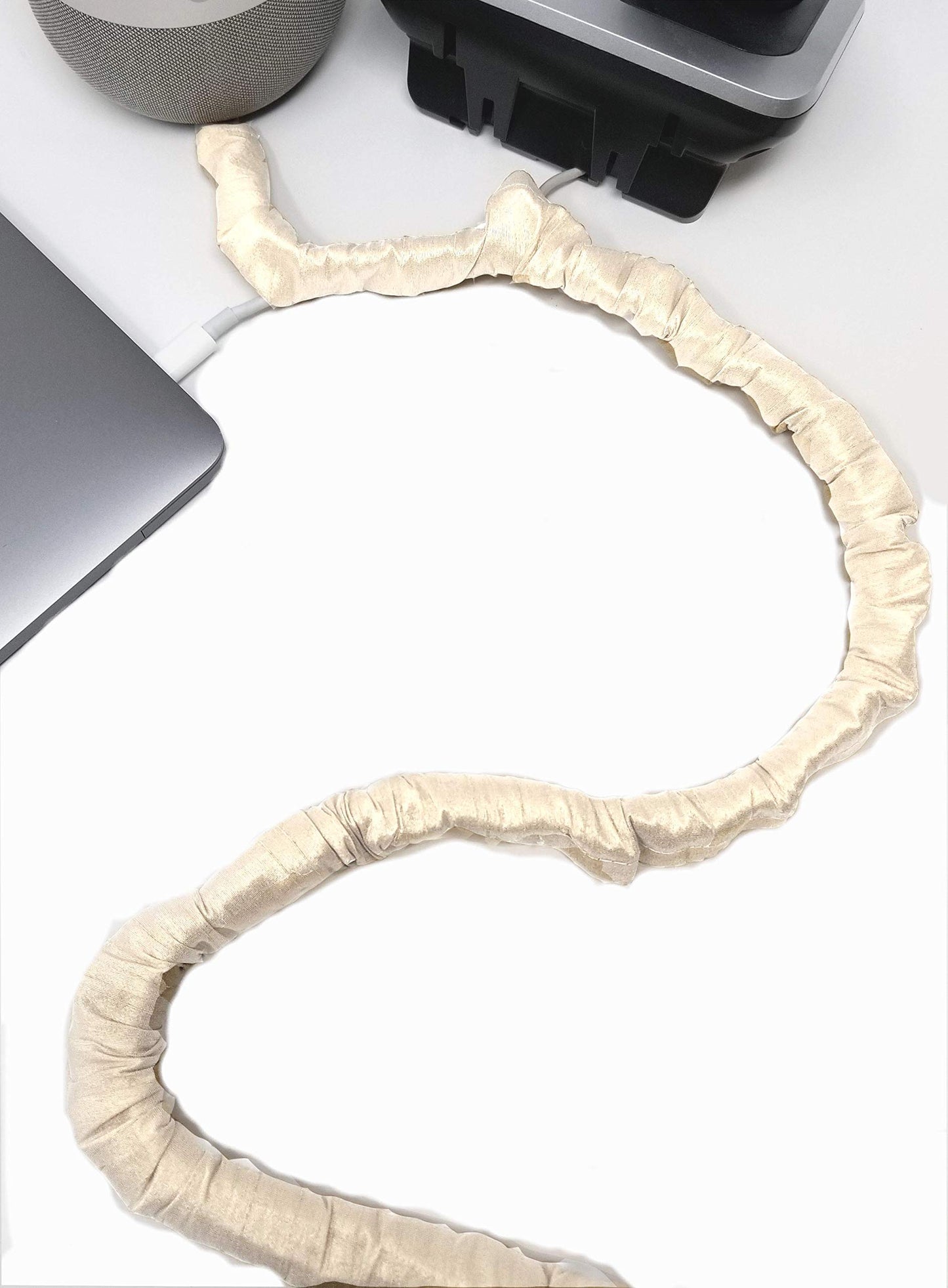 Cream Lamp Cord Cover Thin-Style Faux Silk 9 ft long Ivory