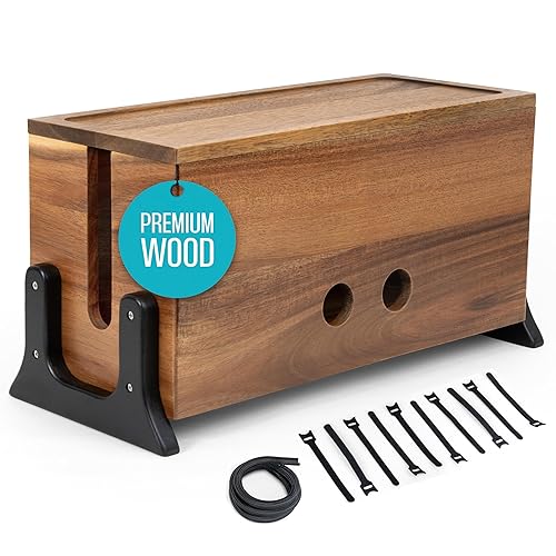 Extra Large Cable Management Box, Wood Cord Hider Box & Organizer for Power Strip, TV Wires & Desk Cable Storage