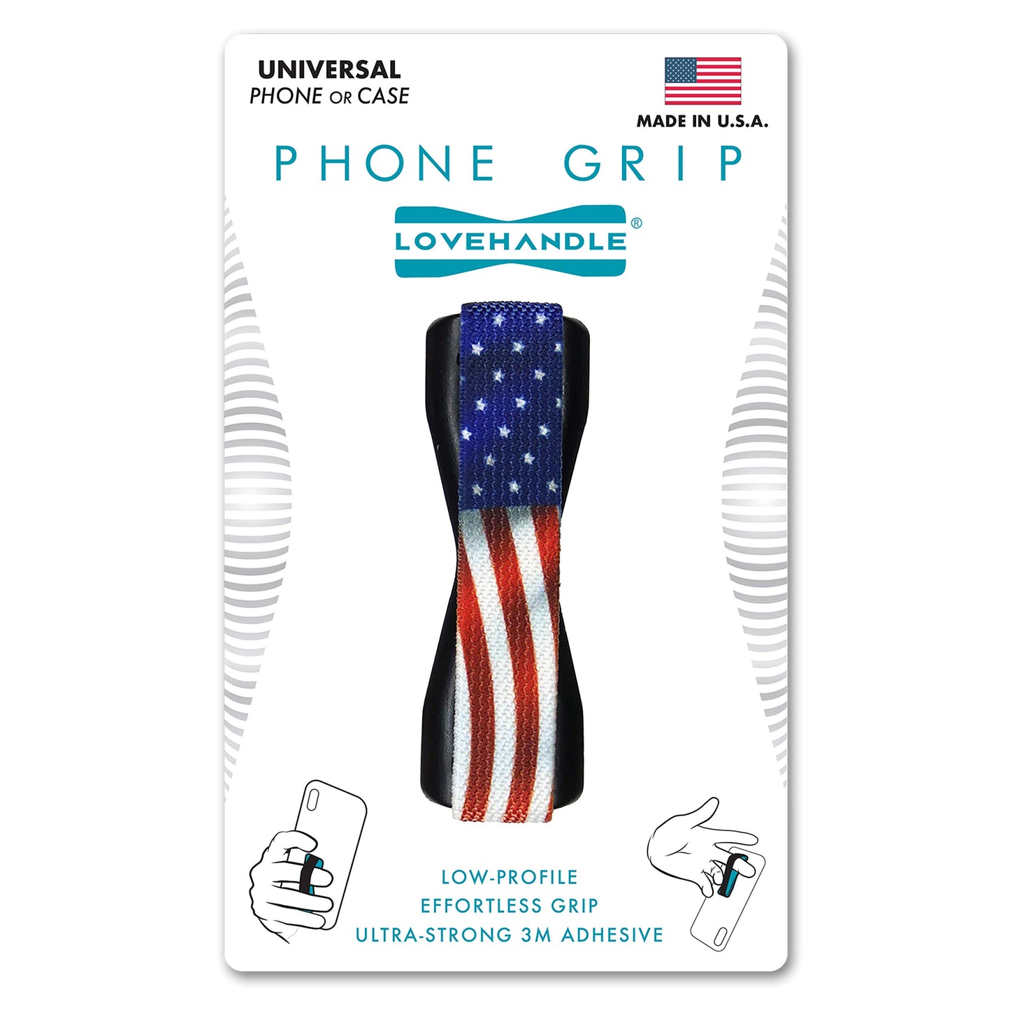 LOVEHANDLE Universal Phone Grip for Smartphones & Mini Tablets - Phone Holder for Hand - Wireless Charging Compatible - Made in The USA - Wavy