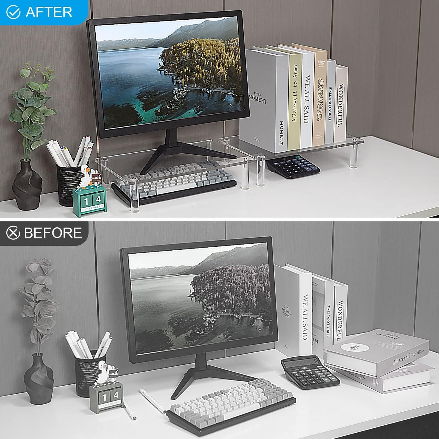 Sumerflos Clear Acrylic Monitor Laptop Stand, Sturdy and Save Space Computer Laptop Monitor Riser Stand for Home Office Desktop Universal Stand