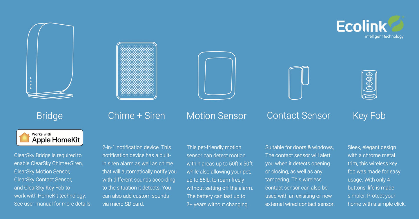 Ecolink ClearSky Home Security Kit - Apple HomeKit Compatible (6 Piece Kit)