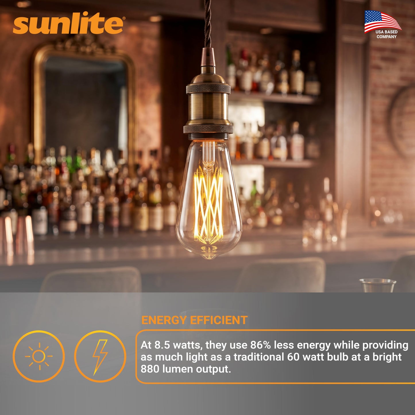 Sunlite LED ST19 Filament Style Edison Light Bulb 8.5 Watts (60W Equivalent), 880 Lumens, Medium Base (E26), Dimmable, ETL Listed, 2700K Soft White, 6