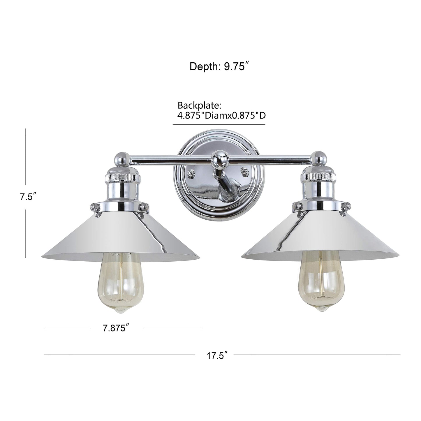 JONATHAN Y 17.5" Chrome 2-Light Industrial Farmhouse Metal Vanity Light Wall Sconce, Metal Shade for Bathroom Mirror, Kitchen, Entryway, LED Bulb
