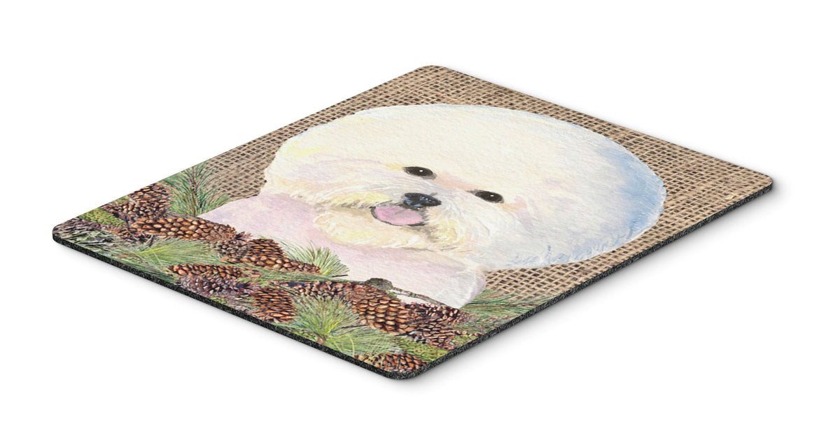Caroline's Treasures SS4106MP Bichon Frise on Faux Burlap with Pine Cones Mouse Pad, Hot Pad or Trivet for Home Office Gaming Working Computers Laptop