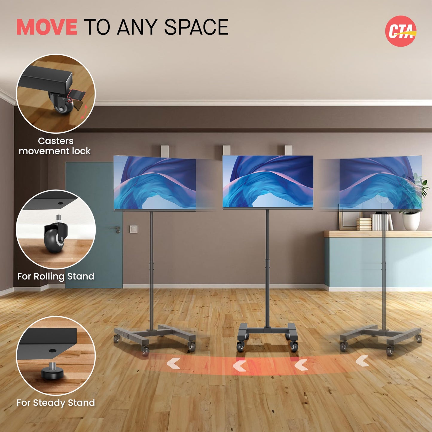 CTA Height Adjustable TV Stand - CTA VESA-Compatible Universal Floor Stand for TVs & Monitors 13-42-inch up to 44 lbs. - Black (ADD-DMHA)
