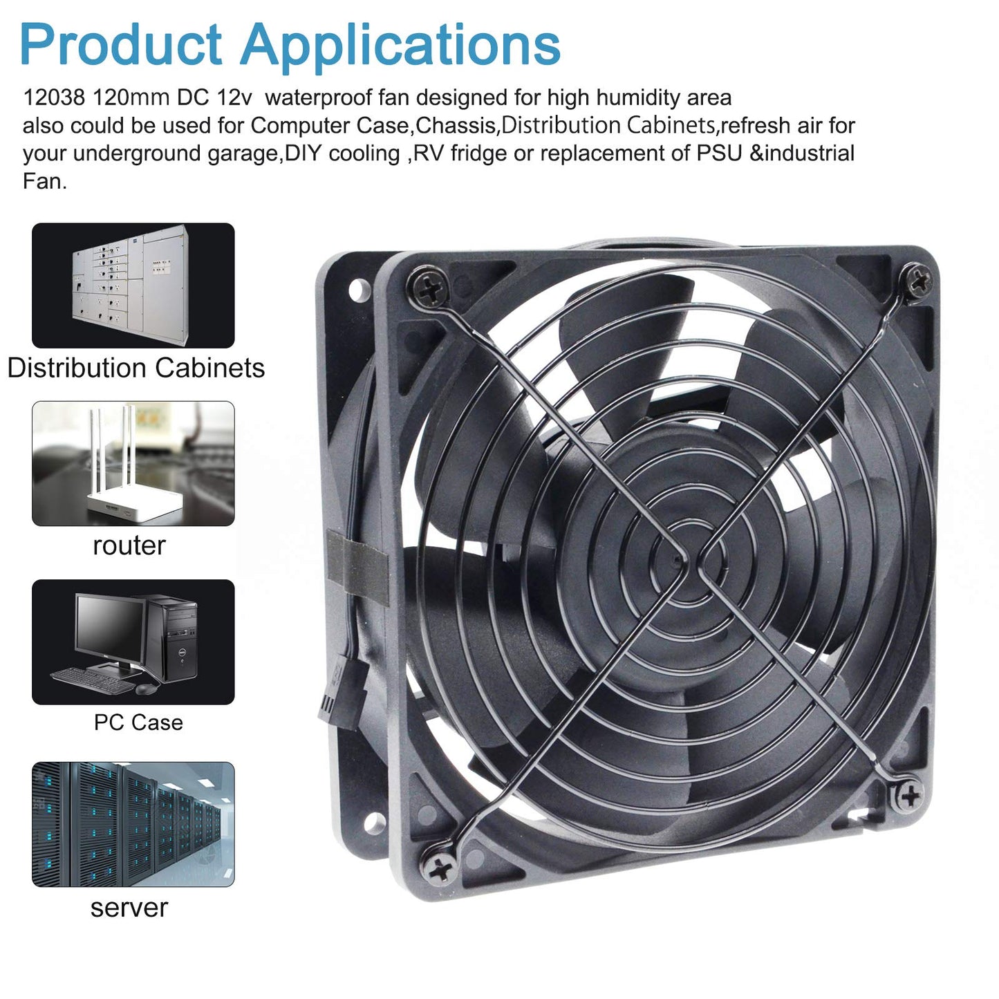 SXDOOL 120MM(120X120X38) High Speed CFM Waterproof Dustproof 12V Cooling Fan,Dual Ball Bearing 3600RPM