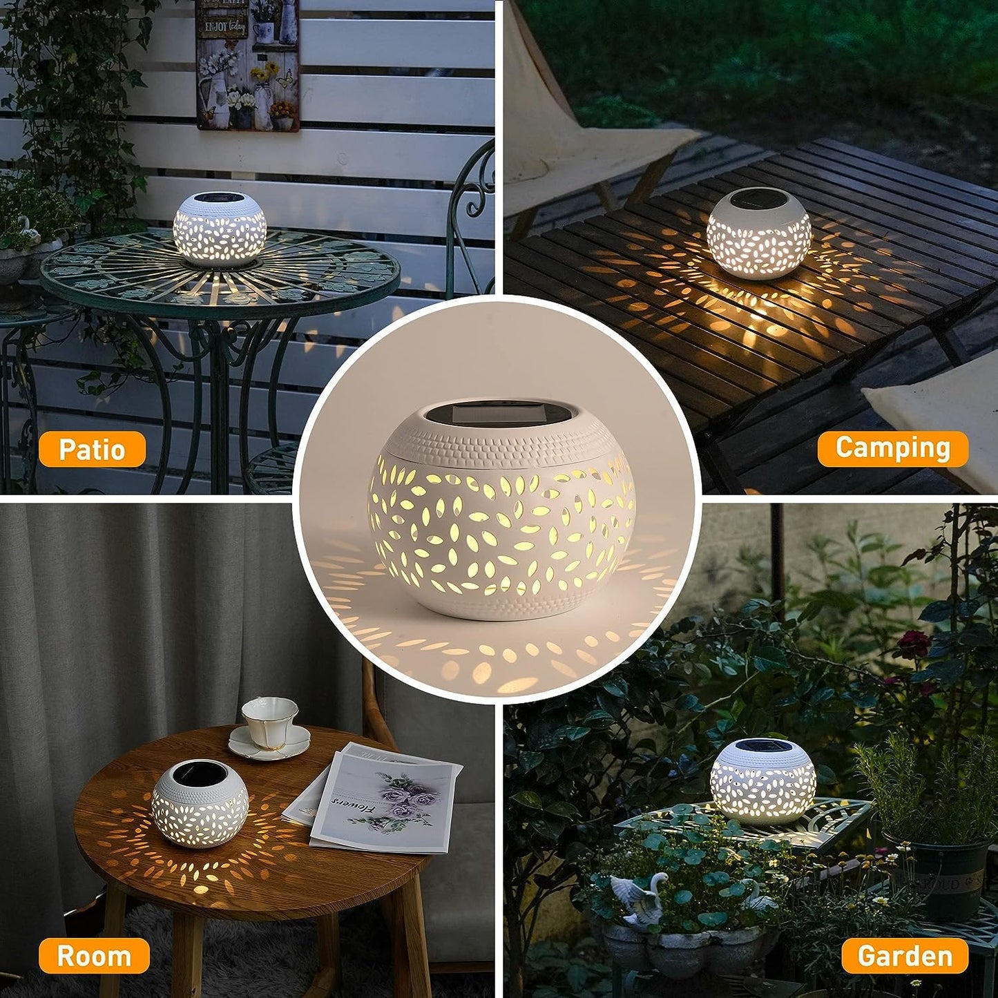OMRAYTU 2 Pack Solar Table Lanterns Outdoor Waterproof LED Lights White, Solar Powered Decorative Lantern for Indoor Desk Bedroom Patio Garden Pathway