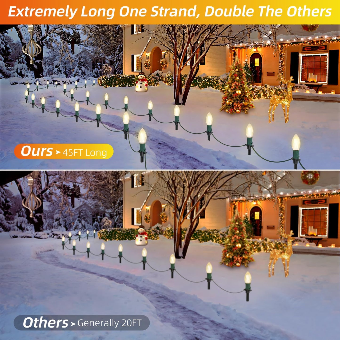 USOKYO 45Ft C9 Led Christmas Pathway Lights Outdoor, 30 Warm White Bulbs Waterproof Connectable Christmas Walkway Lights for Driveway, Yard, Lawn