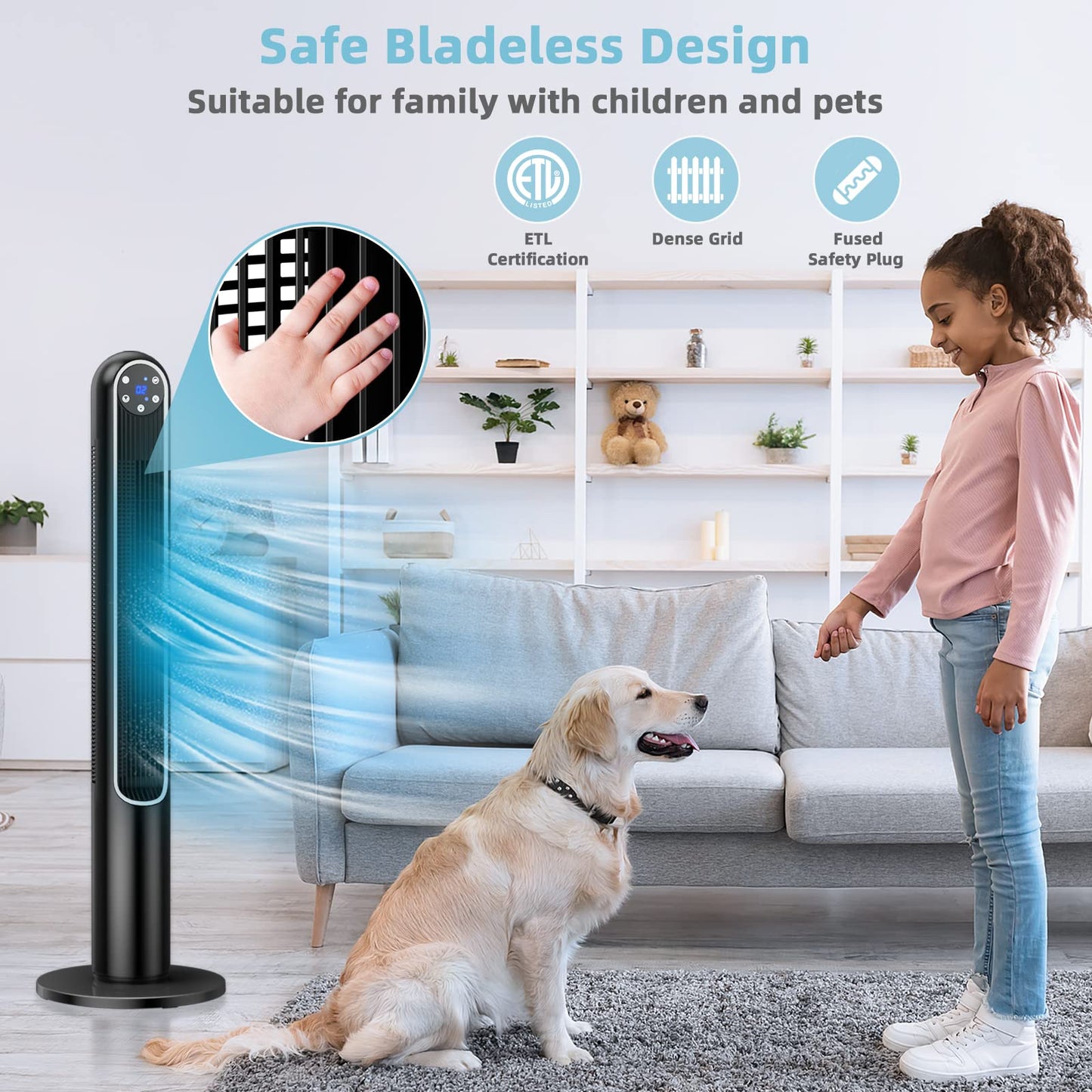 GORELAX Tower Fan with Remote, Portable Oscillating Fan w/8 Speeds & 3 Modes, 12H Timer, LED Display, 42” Tall Quiet Standing Floor Fan, ventilateur