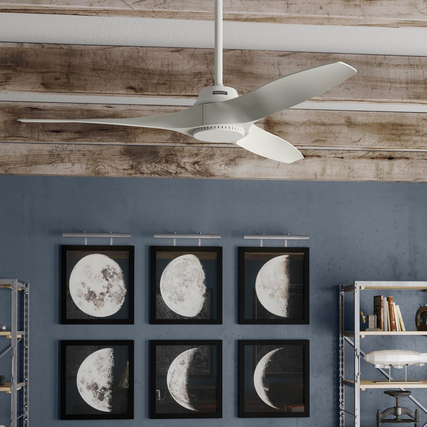 Hunter Fan 52 inch Ceiling Fan with No Light, Outdoor or Indoor White Ceiling Fan with 3 Blades for Porch, Living Room, Office, Kitchen, Garage