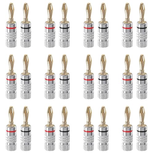 JUZITAO 12Pairs/24pcs Banana Plugs Audio Jack Connector 24K Gold Dual Screw Lock Banana Speaker Plug Connectors for Speaker Wire, Wall Plate, Home
