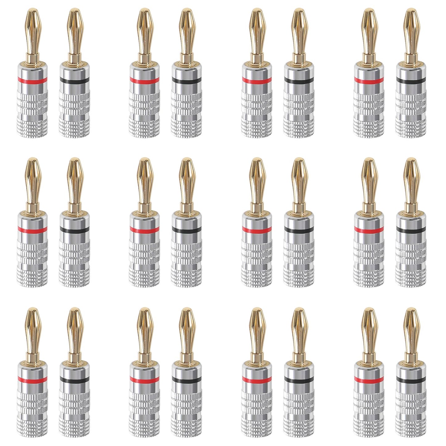 JUZITAO 12Pairs/24pcs Banana Plugs Audio Jack Connector 24K Gold Dual Screw Lock Banana Speaker Plug Connectors for Speaker Wire, Wall Plate, Home