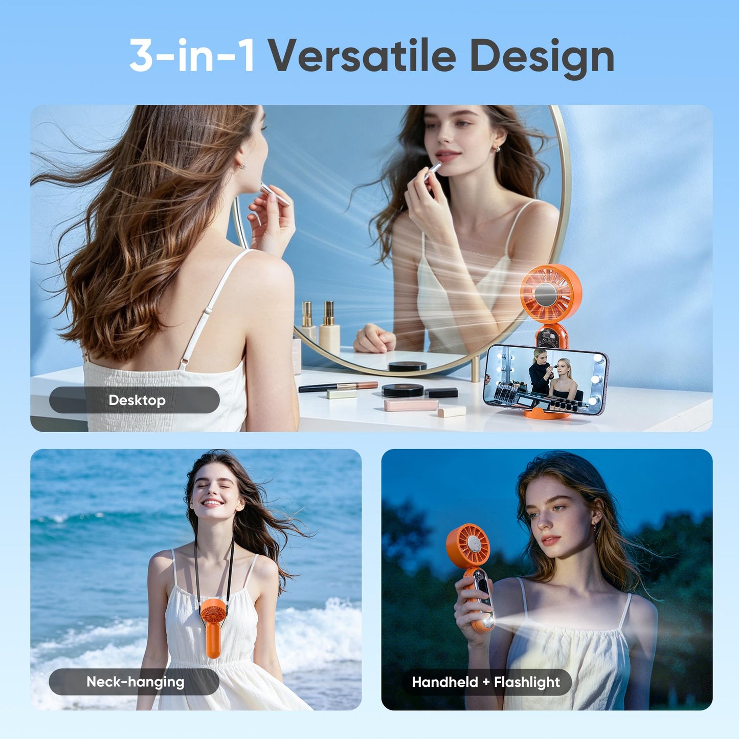 Portable Handheld Fan, Personal Mini Fan Ice Cooling, Hand Held Fan 1-199 Speeds, Rechargeable Turbo Fan Up to 19H, Makeup Fan with Flashlight & Phone
