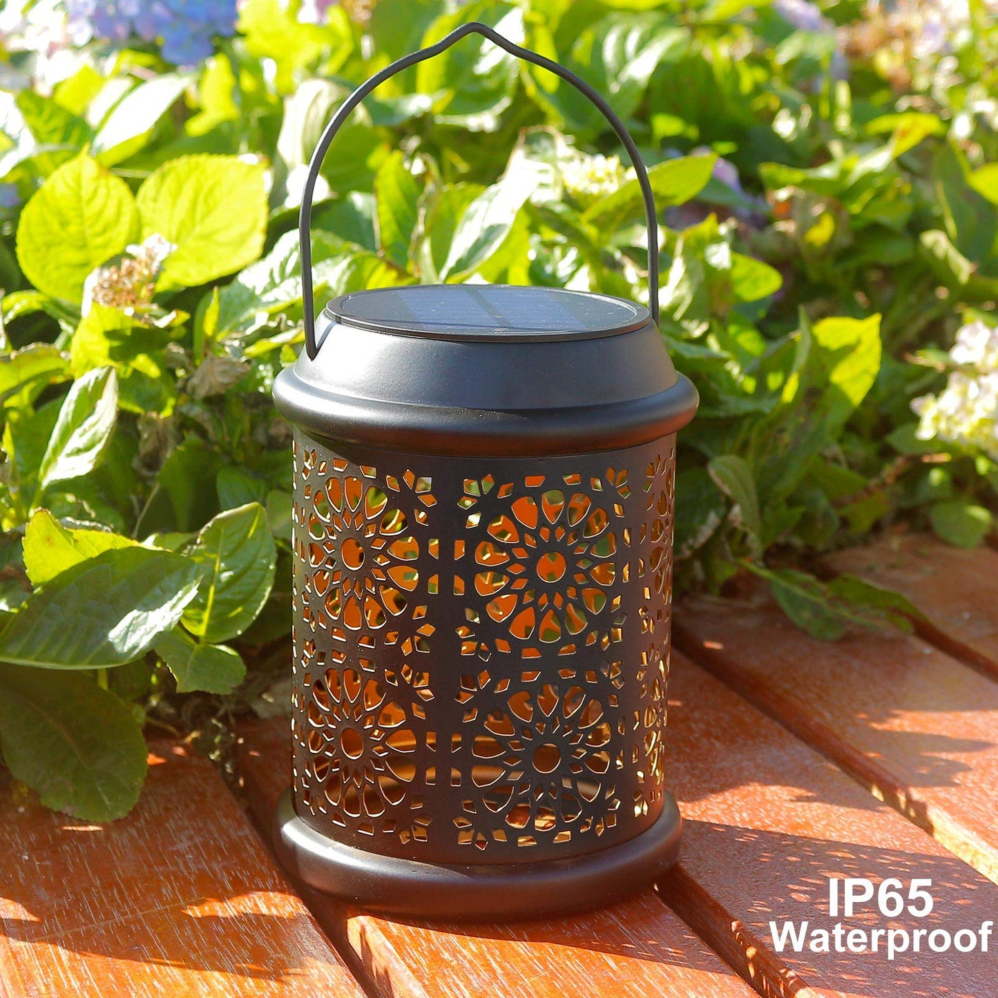 DenicMic Solar Lantern Outdoor Solar Lights Outdoor Hanging Lantern with Handle & Hook Waterproof, 25 Lumen Warm White LED Metal Decorative