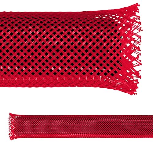 Electriduct 1/8" PET Expandable Braid Sleeving Flame Retardant Flexible Wire Mesh for Cord Management and Cable Protection - 25 Feet - Red