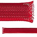 Electriduct 1/2" PET Expandable Braid Sleeving Flame Retardant Flexible Wire Mesh for Cord Management and Cable Protection - 25 Feet - Red
