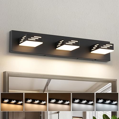 Joosenhouse 3-Light Black Bathroom Vanity Light, 5CCT Dimmable Bathroom Lighting fixtures, LED Vanity Lights Above Mirror 23.6 Inch 24W Makeup Mirror