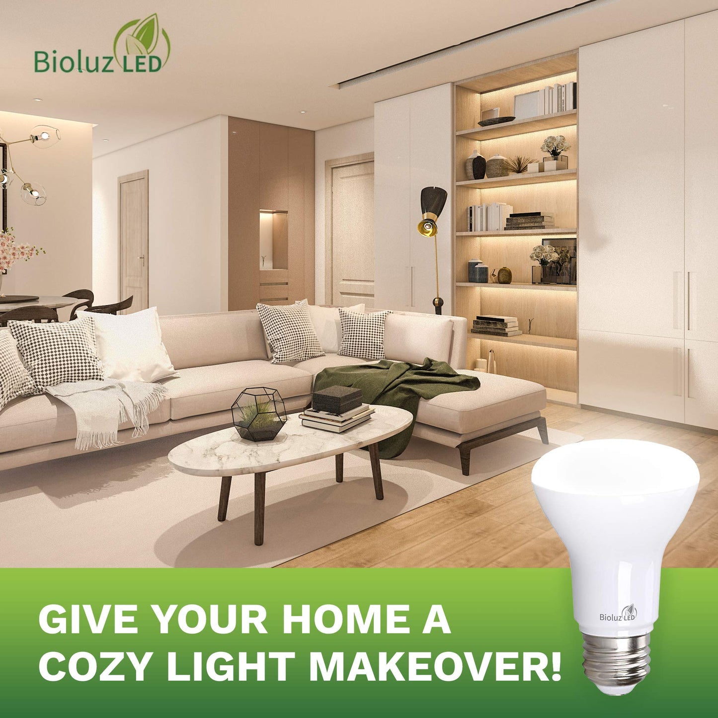 Bioluz LED 4 Pack BR20 LED Bulb 3000K Bright Soft White 6W=50W, 90 CRI, 540 Lumen, Dimmable LED Light Bulbs, Soft White Light Bulbs, Indoor/Outdoor