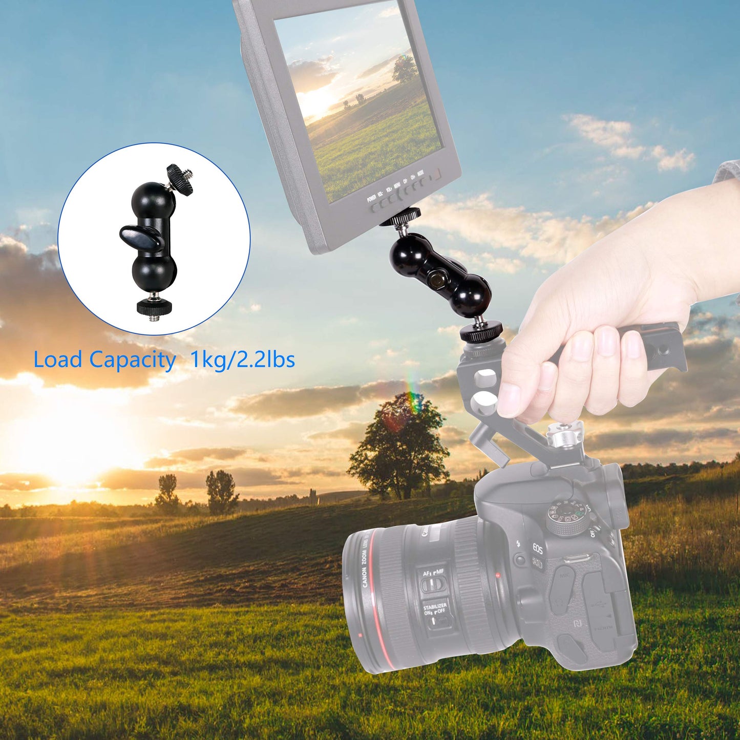 QYXINC Cool Dual Ball head Magic Arm Adapter Camera Clamp Mount Super Clamp with 1/4 and 3/8 Thread, for DSLR Camera Rig, LED Light, Flash Light