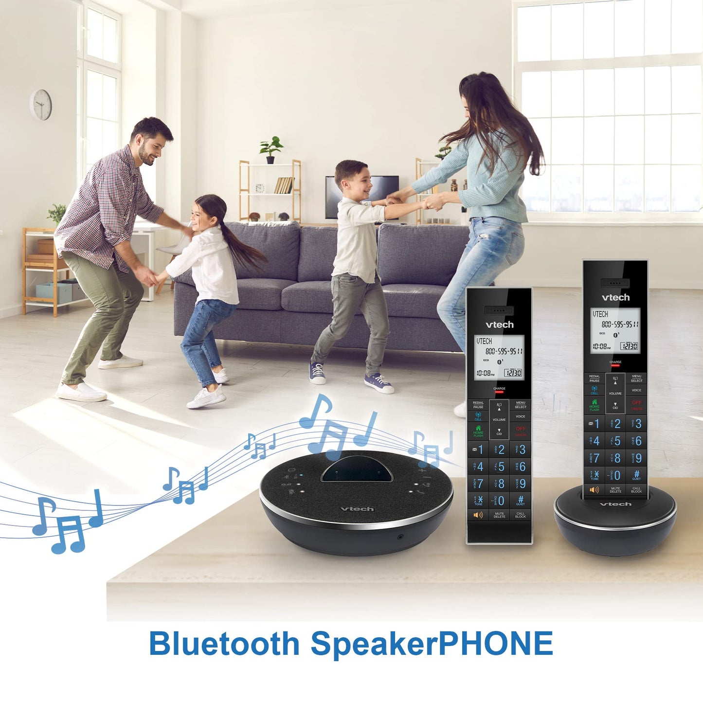 VTech LS6381-2 Bluetooth Speaker with Echo Cancellation, Noise Reduction, Music Streaming, PC/Landline/Cellular Calls, Paired with DECT6.0 Cordless