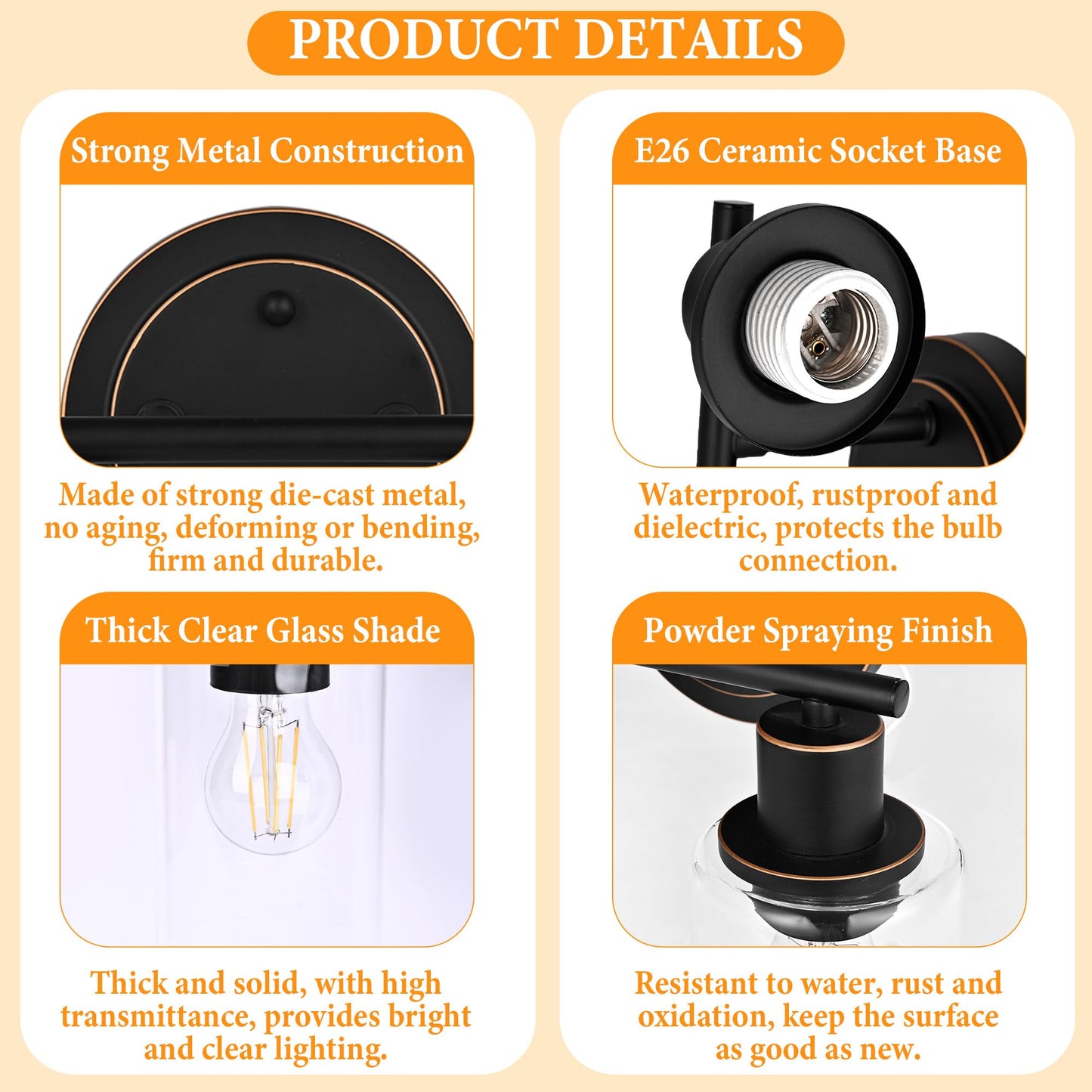 Faymart lighting Oil Rubbed Bronze 3-Light Bathroom Vanity Light Fixture Over Mirror, 3-Light Oil Rubbed Bronze Vanity Lights for Bathroom Three Bulb