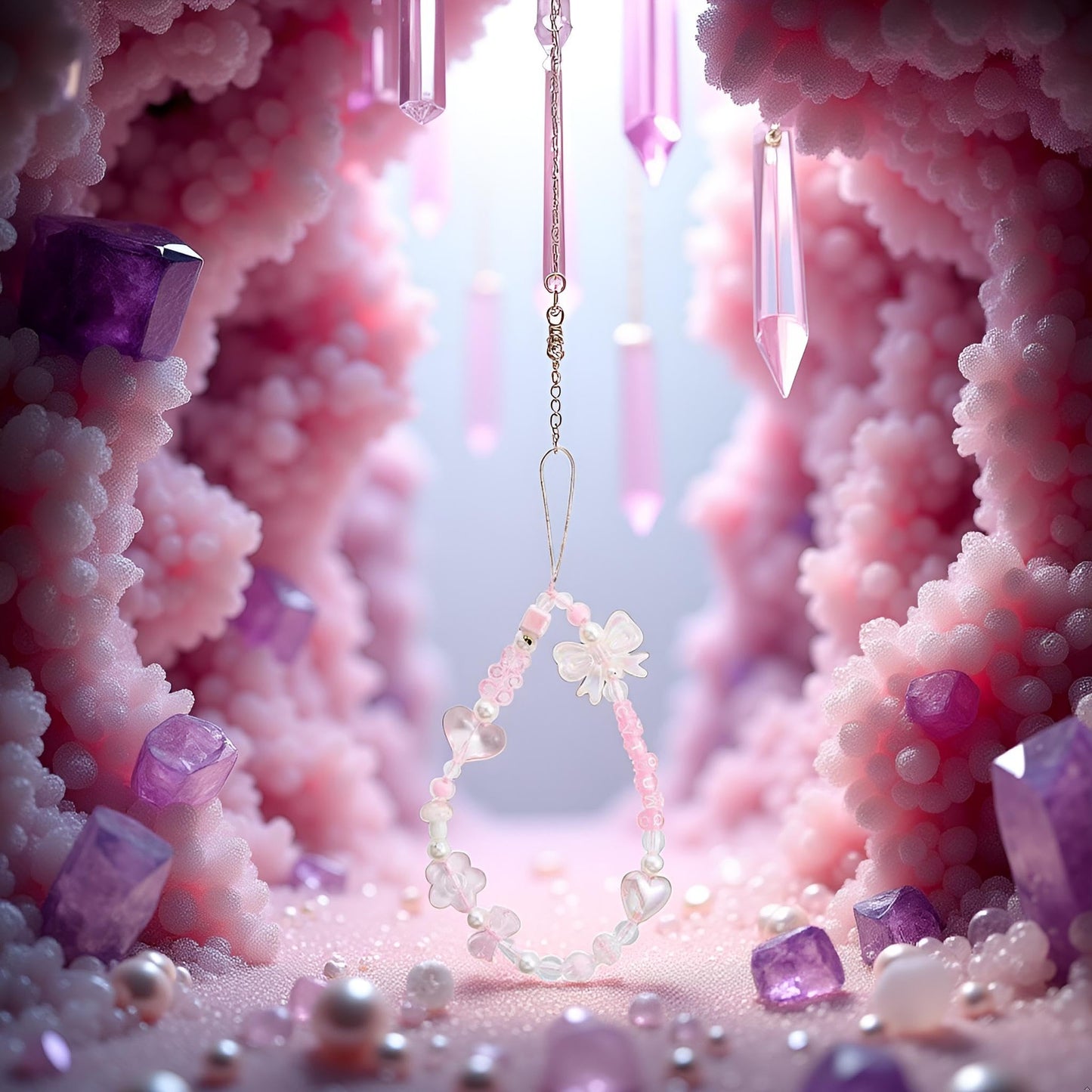 Galepromot Pink Acrylic Beaded Mobile Phone Straps Anti-Lost Hand Strap Pendant Phone Hanging Rope Lanyard Wrist Hand Lanyard Cell Accessories