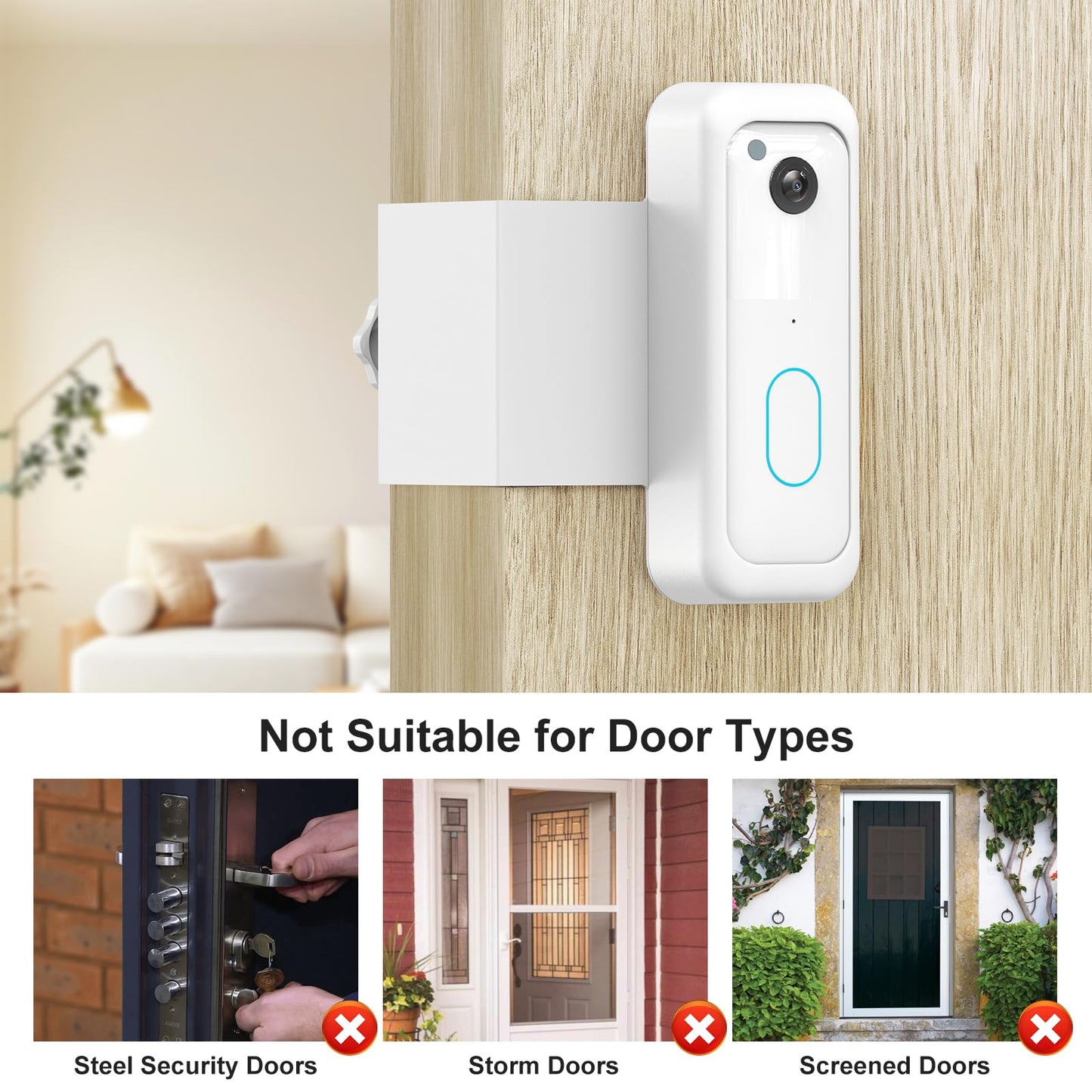 Blink Doorbell Mount, Anti-Theft Blink Video Doorbell Door Mount Bracket No Drilling, Fit for All-New Blink Doorbell(2nd Gen), Not for Security Door