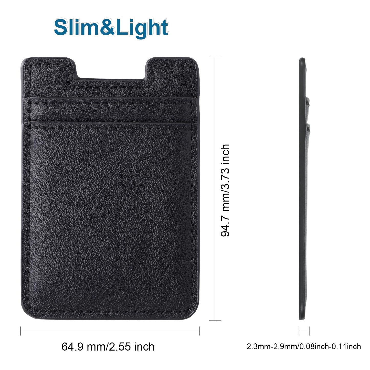 Phone Wallet Stick on,2Pack Card Holder for Back of Phone Case, Leather Credit Card Holder for Cell Phone Sticky Wallet RFID Double Pocket Sticker