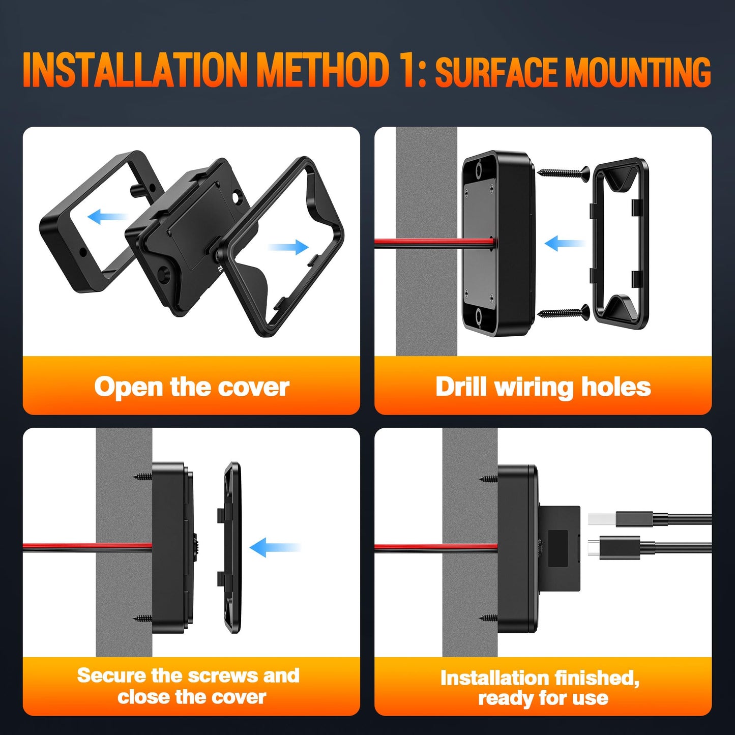 MNJ Motor 78W 4 Port 12V USB Outlet Wall Mount, Charger Socket Panel Surface Mount with LED Voltage Display ON/Off Switch, Dual 36W & 30W PD & Dual