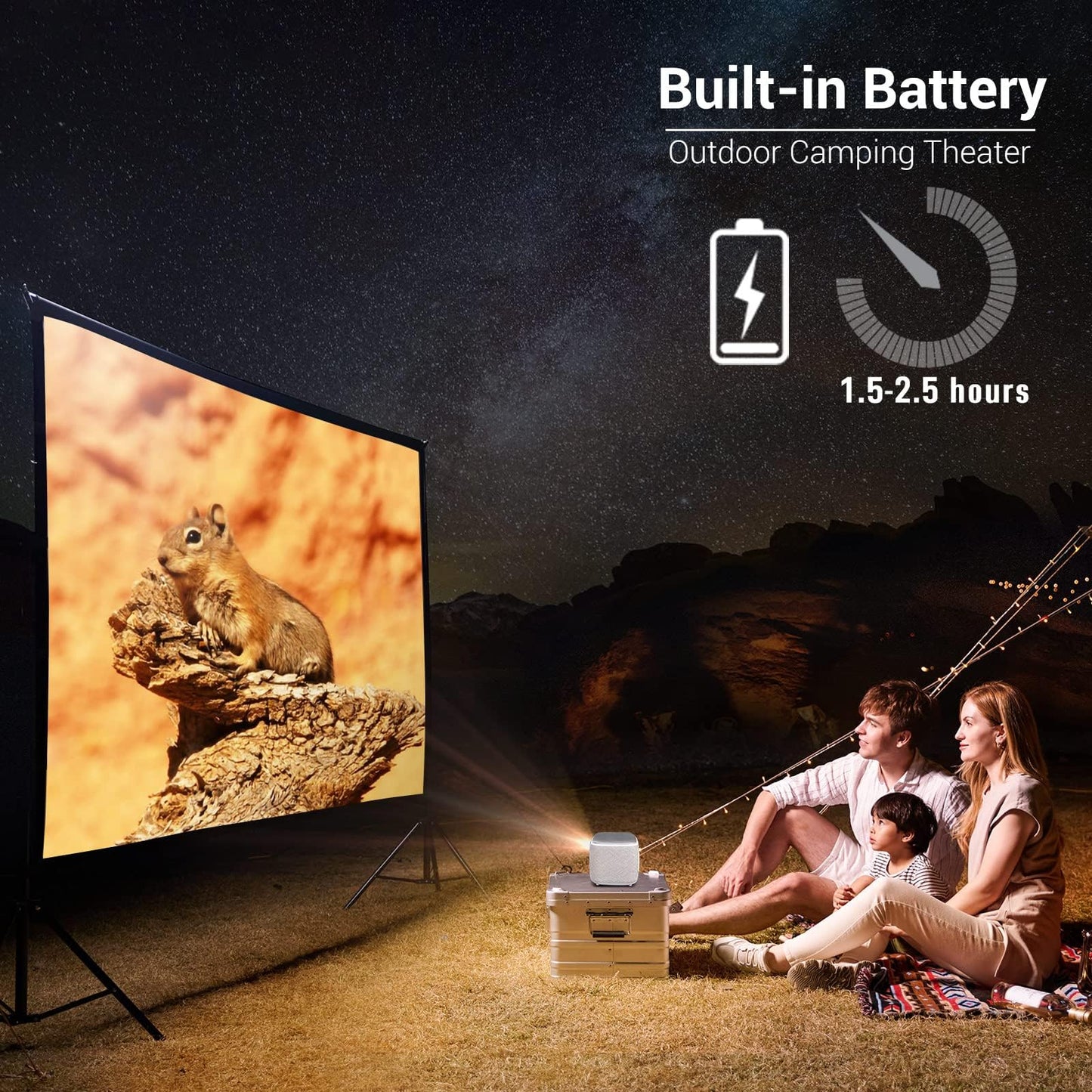 Outdoor-Projector-4k with WiFi and Bluetooth, AI Auto Focus 3D Projector, Smart Home Theater Outdoor Cinema with Rechargeable Battery, DLP Portable