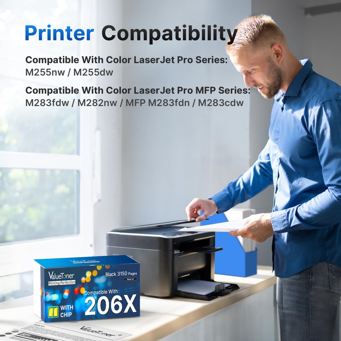 206X Black Toner Cartridge Compatible Replacement for HP 206X 206A W2110X W2110A Work for HP Color LaserJet Pro MFP M283fdw M255dw M283 M255 Printer