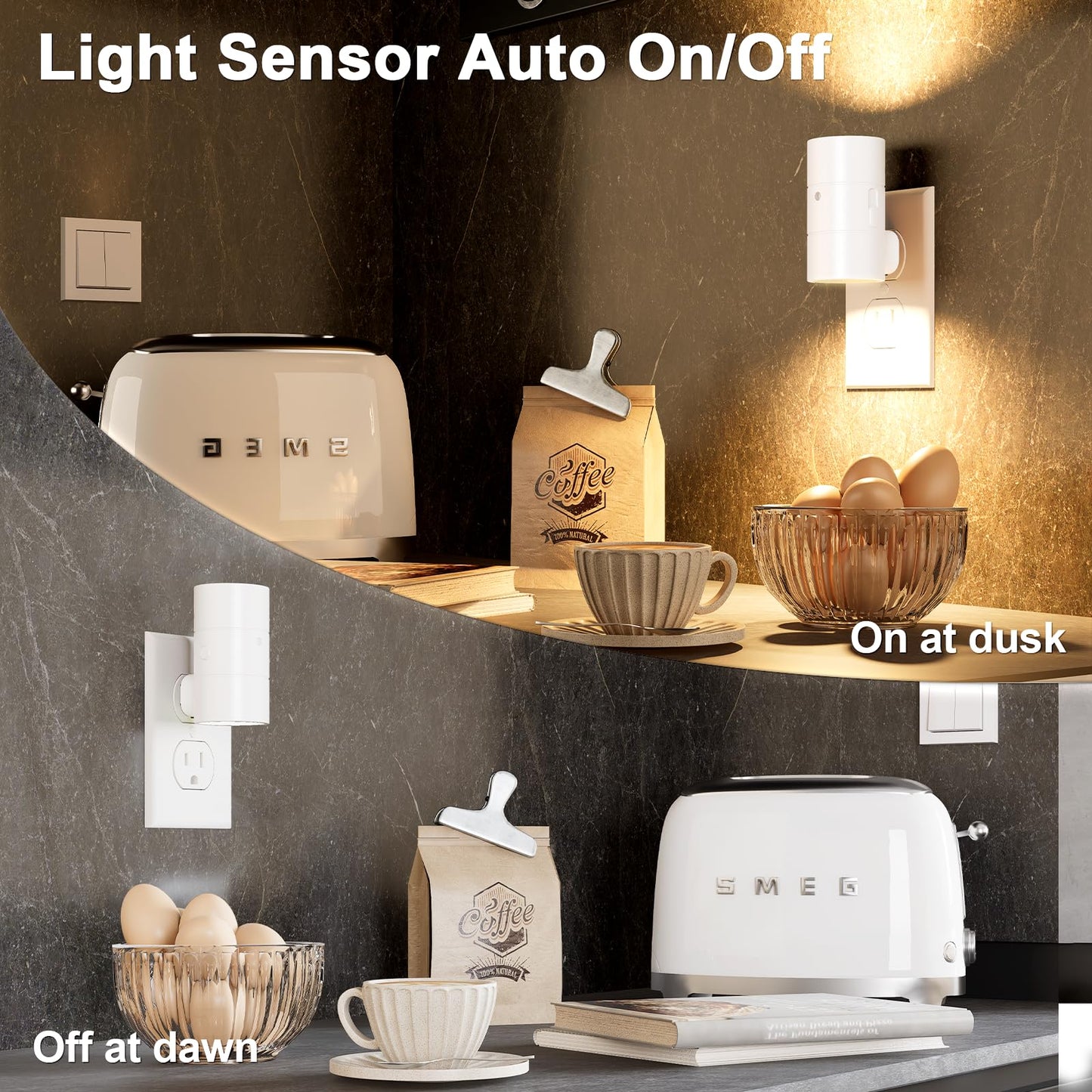 NIORSUN Night Lights Plug into Wall, Dimmable with 3 Color Modes & Auto On/Off Sensor, Ultra-Slim Nightlight for Hallway, Bathroom, Bedroom, Nursery