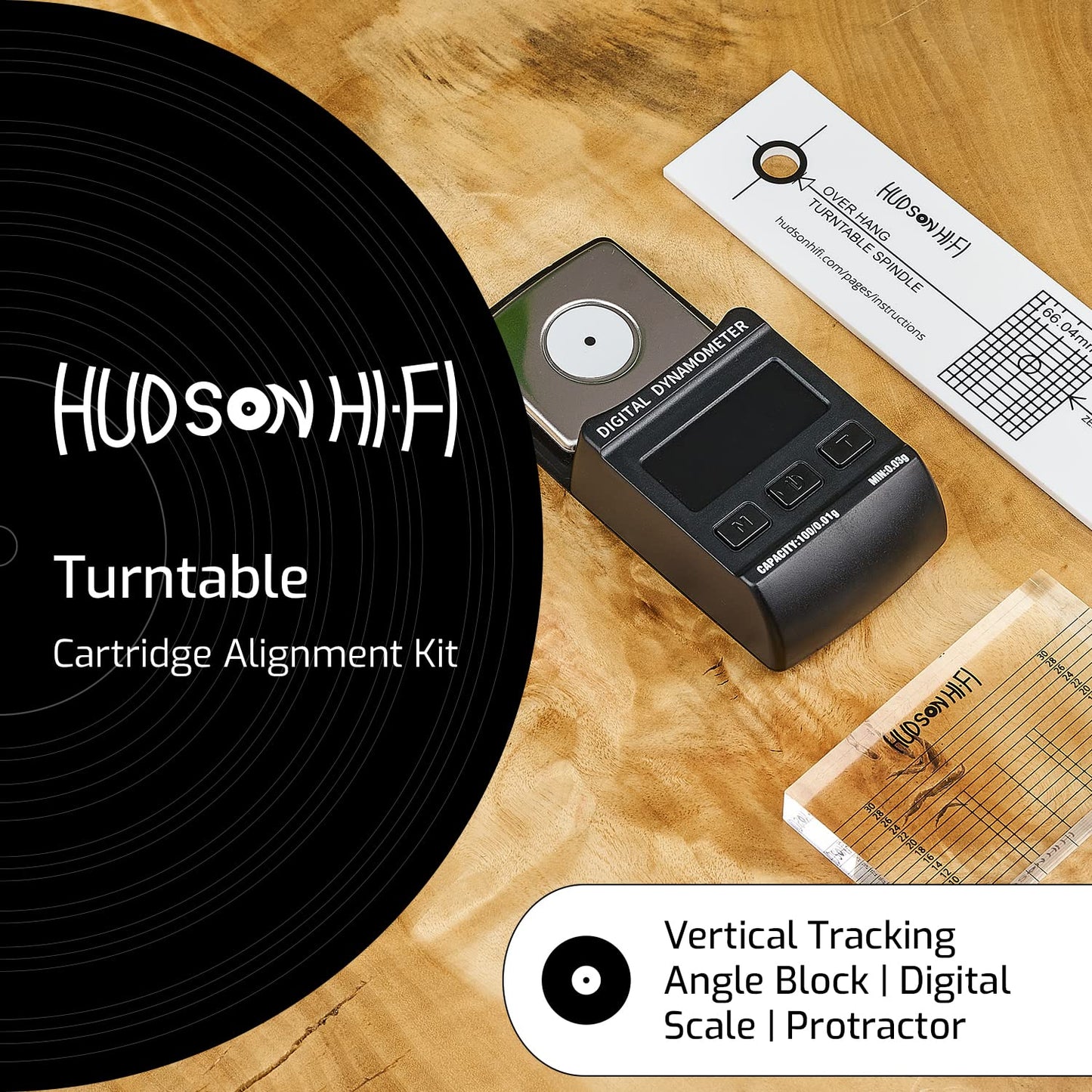 Hudson Hi-Fi Turntable Cartridge Alignment Kit - The Audiophile Purists Perfected 3-Piece LP Cartridge Setup Set. Accuracy Optimized Digital Scale