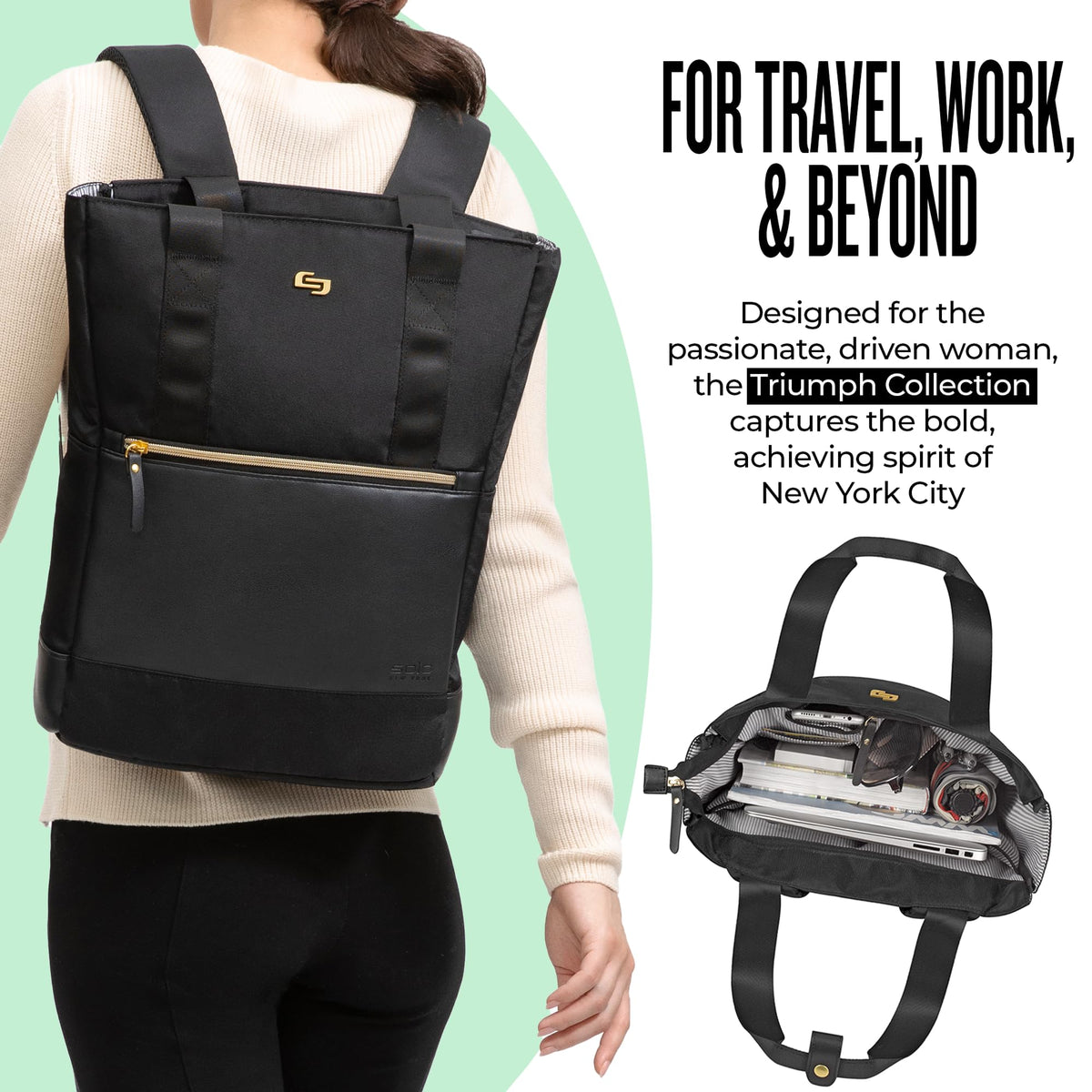 Solo New York Travel Laptop Backpack Tote for Women - Shoulder Bag for Work, Fits 15.6" Computer, Converts from Tote to Backpack, Anti-Theft Pocket